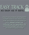 Easy Track notice graphic for 12-Inch Metal Sliding Closet Rod With Retractable Easy-Access Slick Design Wardrobe Organizer For Clothes Includes Installation Hardware White Finish Durable Steel For Quick Mount And Space Saving.