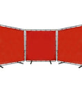 Hardcore Three Panel Red Flame Resistant Vinyl Welding Curtain With Heavy Duty Steel Frame For No Sweat Fast Setup And Ultimate Spark Shield Plus Uv Flash Blocker For Daily Shop Operations And Weekend Garage Builds.
