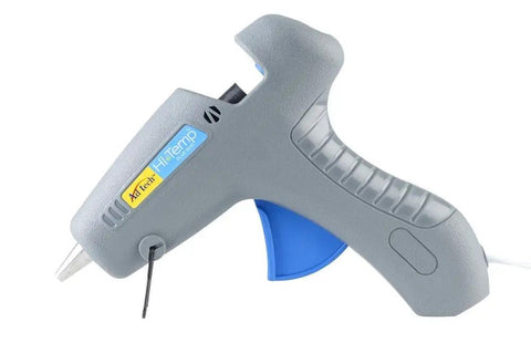 Heavy Duty Full Size Hot Glue Gun Kit With Pack Of Eight Eight Inch Multi Temp Glue Sticks For Woodworking Home Repair side view of gray glue gun