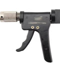 Close-up of Lock Spinner Quick Gun Turning Tool with Magnetic Head for pin tumbler, cross, and auto locks, black and silver.