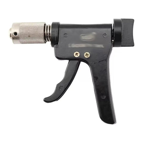 Close-up of Lock Spinner Quick Gun Turning Tool with Magnetic Head for pin tumbler, cross, and auto locks, black and silver.