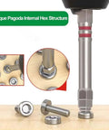 Six Piece Heavy Duty Magnetic Hex Shank Screwdriver Bits Set Featuring Pagoda Shaped Sockets For Electric Drills and Impact Drivers with close-up of pagoda sockets.