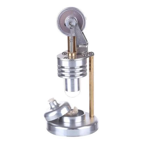 Stirling Engine Kit With Metal Piston And Cool Cylinder, Quartz Heating Tube, Micro Vertical Model, Ready-To-Operate Setup For Hands-On STEM Fun, Durable Metal Build, Includes Alcohol Lamp For Quick Start Learning, vertical metal engine with lamp