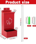 No Sweat Auto Fill Metal Chicken Grit Feeder Slick Oyster Shell Dispenser With Tight Lid, red, dimensions displayed.