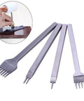 4 Piece Leather Lacing Stitching Punch Set With 1 2 4 6 Prongs And Plastic Aid Pulling Board Durable White Steel Hole Punch Tools