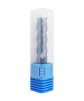 Front view of Zorqon 9/16-inch carbide long end mill, 4-flute square end, AlTiN coating in blue plastic case