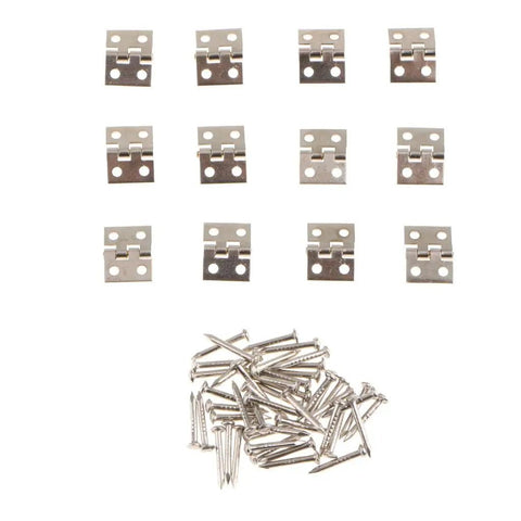 12 Pack Silver Butt Hinges For Cabinets And Drawers, Dollhouse Miniature Furniture, with nails, 8mm DIY Model Hinges
