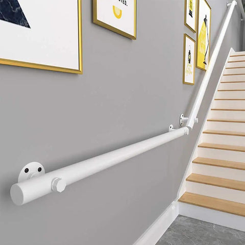 Matte Black Pipe Handrail With Badass Vintage Industrial Vibe Wall Mounted Stair Guardrail For Indoor Outdoor Spaces Heavy Duty Solid Grip Safety Support Bar For Elderly And Accessibility Needs Built Tough along modern staircase.