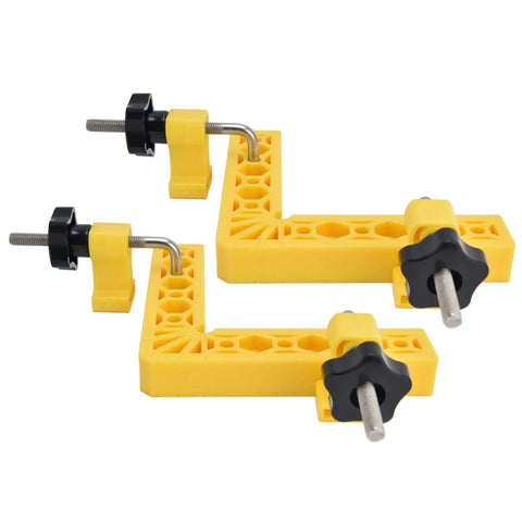 Rock Solid 90 Degree Square Kit For Flawless Right Angle Alignment On Cabinets And Picture Frames With Heavy Duty Clamps And Precision Metric And Imperial Scales Making Quick No Sweat Diy Builds A Breeze, showing clamps for secure alignment.