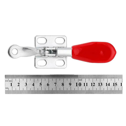 Heavy Duty Toggle Clamps With Antislip Rubber Tip For 60 Lb Holding Capacity Vertical Removal Tool In Galvanized Carbon Steel Build, red handle with ruler