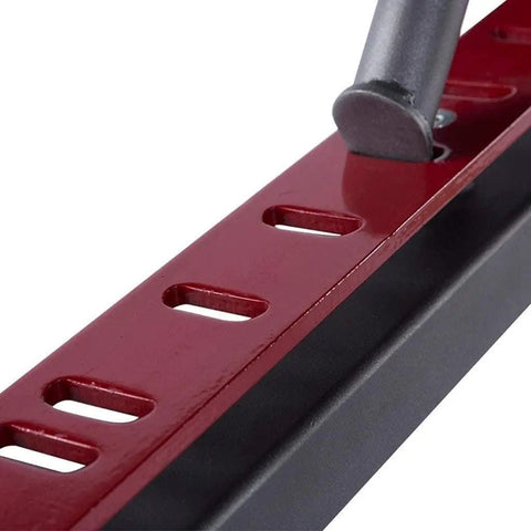 Close-up of adjustment slots on Adjustable Home Gym Bench And Dumbbell Stool Foldable And Multifunctional for Strength Training Sit Ups.