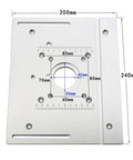 Tough As Nails Aluminum Router Table Insert Plate, 200mm x 240mm, features CNC engraved scaling for precision cutting.