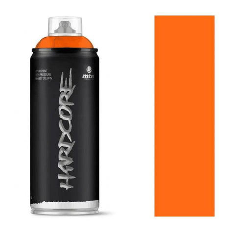 MTN Hardcore Spray Paint - RV256 - Malva can with gloss orange color swatch, showcasing high pressure spray paint.
