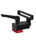 Solid Aluminum Miter Track Stop For Workbenches Featuring A Swift T Slot Flip Lever And A Slick Sliding Fence Limiter in black with red base