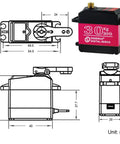 Beefy 30Kg Metal Gear Digital RC Servo With 270 Degree Sweep And Waterproof Aluminum Case dimensions and design overview