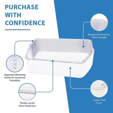 Reinforced upgraded right side door shelf bin replacement with durable mounting, fits DA97-12650A, DA63-07104A, DA63-06963A.