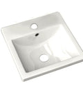 Self Rimming Square Countertop Bathroom Sink With Rectangular Curved Bowl In Vitreous China White Finish Rear Overflow