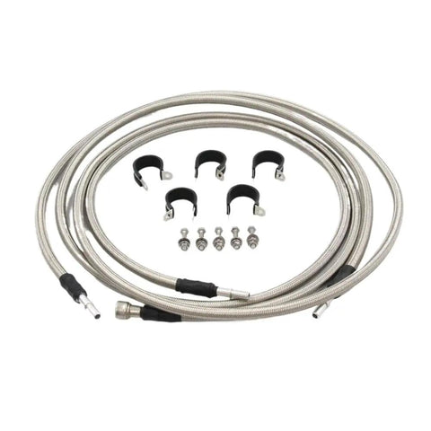 Heavy Duty Stainless Steel Braided Fuel Lines Kit Perfect Fit For Chevy Silverado 1500HD 2004-2008 And 2500 3500HD 2004-2010 Upgrades Engine Bay Performance Replace Oem Part Numbers braided fuel lines with clamps and fittings