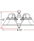 Diagram of Five Light Chandelier In Satin Nickel With Alabaster Glass Shades Dimmable Fixture, 13.5 in high and 22 in wide.