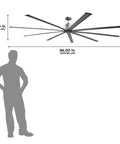 96 Inch Heavy Duty Industrial Ceiling Fan In Slick Silver With Six Speed Remote Control dimensions showing 15 inch height and 96 inch width.