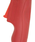 Close-up of red handle on PT31 Air Plasma Cutting Torch Head Heavy Duty High Frequency 40A Red Handle Includes Long Electrode Long Tip 1.1 Swirl Ring Shield Cup Kit Works With Four To Six KGF Per Square Centimeter Air Pressure And Sixty Percent Duty Cycle For Precise Metal Cutting