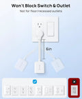 Low Profile Flat Outlet Extender With Six Inch Cord Dead Simple Plug In for tight spaces shown with two outlets and power indicator.