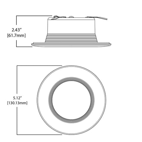 Diagram of Plug And Play Zigbee Wireless Smart Integrated LED Recessed Downlight Fixture With Tunable Color Temperature 2700K To 4000K White, 5 In And 6 In, Voice Control With Alexa And Google Home, Works With Wink And SmartThings showing side and top view dimensions.