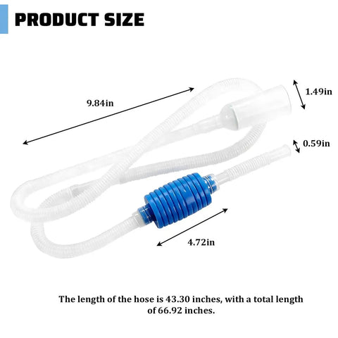 Heavy Duty Manual Gas Siphon Pump With Flexible Hose For Quick Truck And Suv Fuel Transfer and size details including tube lengths.