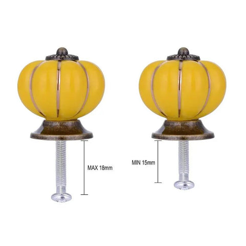 Smooth Yellow Ceramic Cabinet Knobs And Dresser Drawer Handles With Gold Alloy Trim Six Piece Set For Rad Kitchen Cabinet Makeovers And Dope Furniture Upgrades, showing detailed round knobs with gold trim, measuring 40mm.