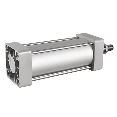 Side view of Tie Rod Pneumatic Air Cylinder 80mm Bore 150mm Stroke Double Acting With PT 3/8 Port Adjustable Cushion Self Lubricating Actuator