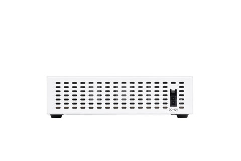 Enterprise Grade Wireless Security Appliance Featuring Wifi 6 Next Gen Firewall And SD WAN Technology For Heavy Duty Network Defense And Rock Solid Cloud Access Including Five Year Premium Care License, white metal router back view with ventilation slots.