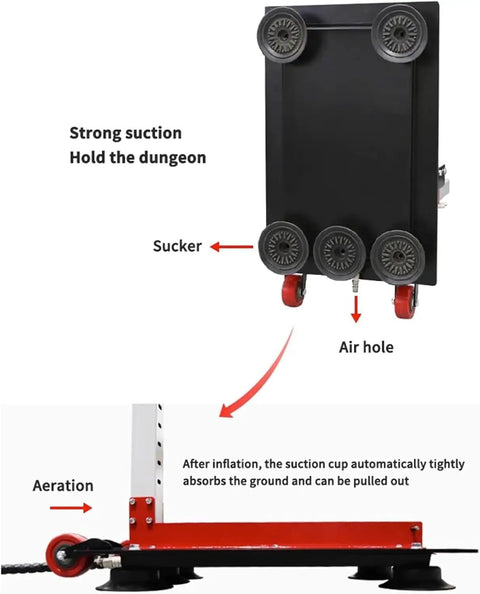 Pneumatic Powered Sheet Metal Dent Pulling Tower Kit showing strong suction and aeration features for durable auto body repair.