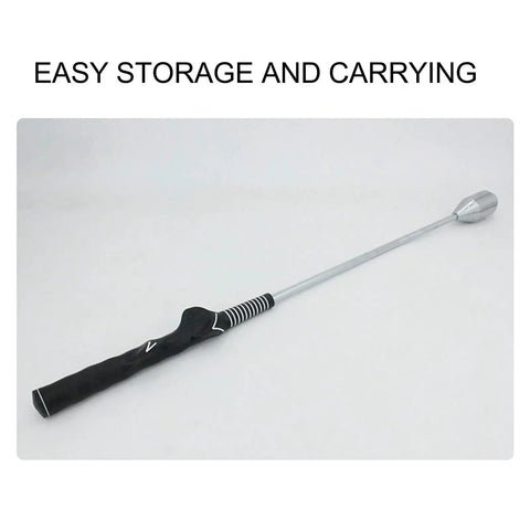 Steel Chromic Plated Golf Swing Trainer Stick For Right Hand Golfers with rubber grip on white background