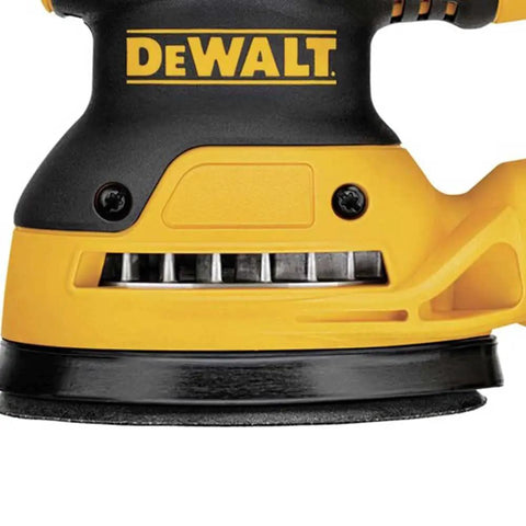 Close-up of the Random Orbit Sander With Variable Speed 5 Inch 3 Amp Corded Electric Low Vibration Design With Counterweight