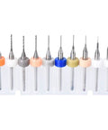 Set of 10 micro tungsten carbide PCB drill bits ranging 0.15mm to 1.0mm for jewelry CNC engraving and circuit board work