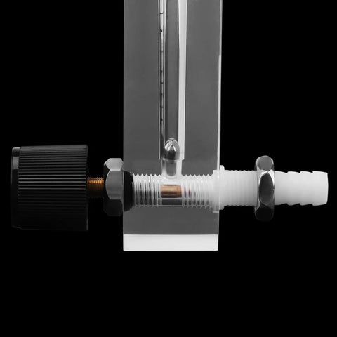 7 Flowmeter With 20 LPM Flow Rate And Handy Control Valve For Oxygen Air And Industrial Gas Measurement Transparent Acrylic Body With 8mm Hose Barb Safe Up To 0.6 MPa, close-up side view