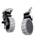 Pair of left and right Ecovacs Deebot replacement wheels; plastic housings with gray tread.