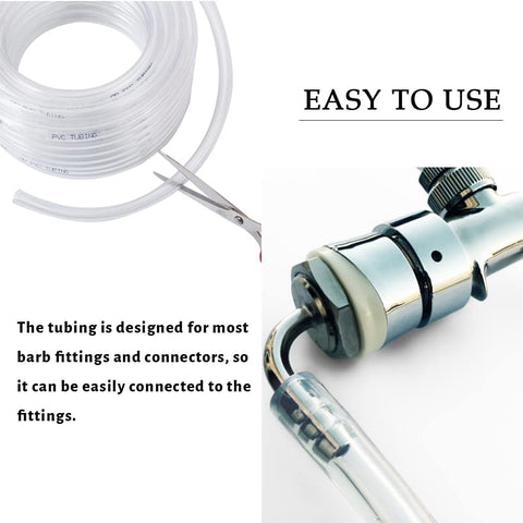 Clear Vinyl Tubing One Half Inch Inner Diameter Fifty Feet Long Low Pressure Flexible PVC Hose in easy connector setup