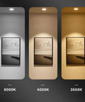 Adjustable three way color temps of Top Shelf Sleek Led Recessed Lights showcasing 6000K, 4000K, and 3500K options.