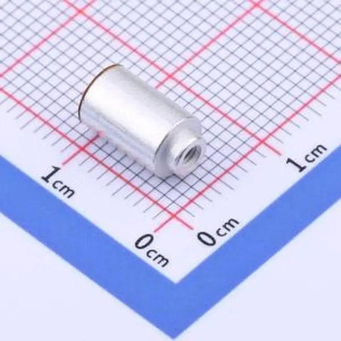 10 Pcs SMD Round Nut Columns M2X8 Iron Tinned Surface Mount Hardware For Circuit Board PCB Electronics Assembly Dope Screw Standoff Spacers For Pro Builds, showing a single tinned nut column on a grid.