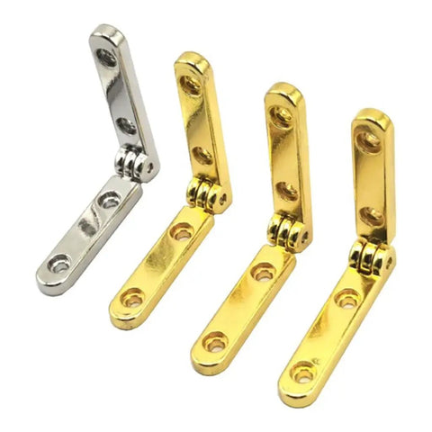 Tough As Nails Zinc Alloy Hinges For Jewelry Boxes And Wooden Keepsakes, 10 Pack, 30x30x6mm, 95 Degree Opening shown in gold and silver