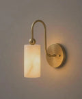 Modern Alabaster Wall Sconce - Natural Marble Wall Lamp with Luxury Brass Finish, hardwired wall light fixture with alabaster shade.
