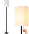 Dope Modern Floor Lamp With Linen Shade, Black Corner Standing Lamp For Living Room, Bedroom, Office Or Kids Room, pull-chain detail