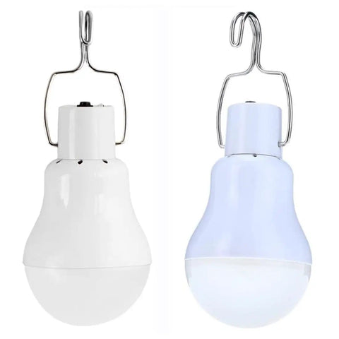 Two Solar Powered Lamp With Remote Control, Portable LED Bulb Lights, white design and hook attachments, 350LM, Pack Of 2.