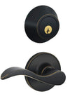 J Series Single Cylinder Deadbolt And Keyed Entry Seville Lever With Standard Trim In Aged Bronze JC60 V SEV 716 lock set