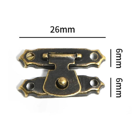 Close-up of antique bronze hasp latch with dimensions for 10 Piece Hasp Latch Set For Wooden Storage Boxes Jewelry Chests And Suitcases