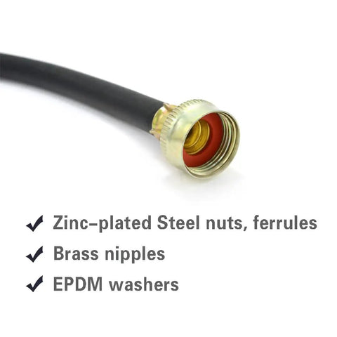 Durable Rubber Washing Machine Y Mixer Hose Connector With 3/4 Inch Fittings And 12 Inch Length, zinc-plated steel nut view