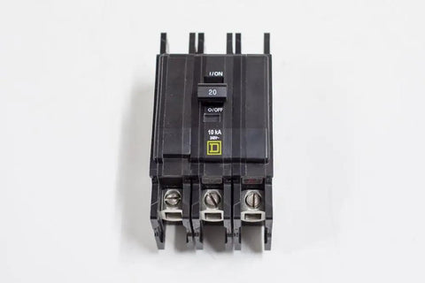 Front view of Used QOU330 30 Amp 240V 3-Pole Miniature Circuit Breaker with 10K AIC Through-Feedthrough Design for panel use.