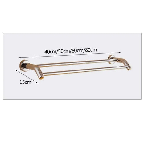Stainless Steel Double Bar Towel Bar Rack 60x15cm Quick Dry Adhesive Mount Bath Towel Holder No Fuss Rustproof SUS304 Bright Finish