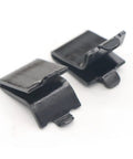 Adjustable Heavy Duty Steel Pilaster Shelf Clips, Quick No Sweat Snap Install Brackets For Wood And Metal Storage Systems, Rock Solid Matte Black 23 Gauge Pack Of 20 close-up of two clips in matte black finish.